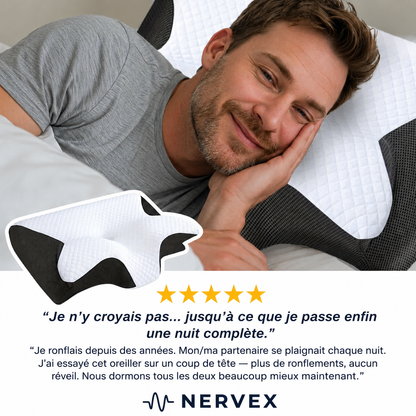 NeuroSleep™ Pro — Le seul oreiller conçu pour fonctionner avec NeuroAir : il maintient vos voies respiratoires dégagées pendant que les impulsions neuronales font leur travail.